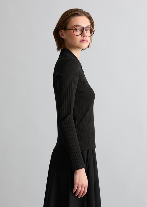 Slim-Fit Long-Sleeve Polo Shirt — Black