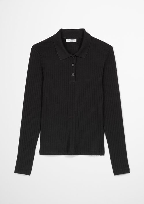 Slim-Fit Long-Sleeve Polo Shirt — Black