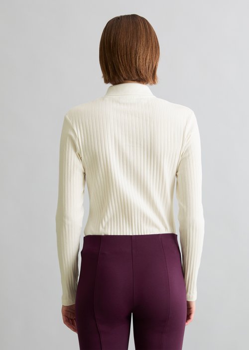 Slim-Fit Long-Sleeve Polo Shirt — Creamy White