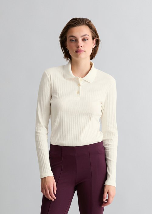 Slim-Fit Long-Sleeve Polo Shirt — Creamy White