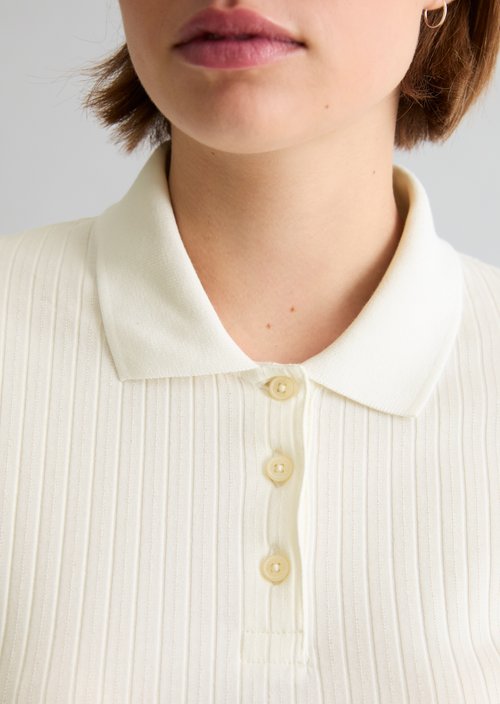 Slim-Fit Long-Sleeve Polo Shirt — Creamy White