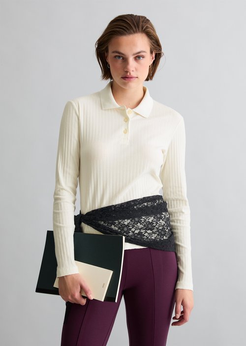 Slim-Fit Long-Sleeve Polo Shirt — Creamy White