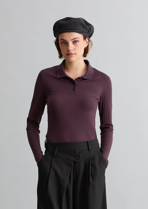 Slim-Fit Long-Sleeve Polo Shirt — Rhubarb Jam