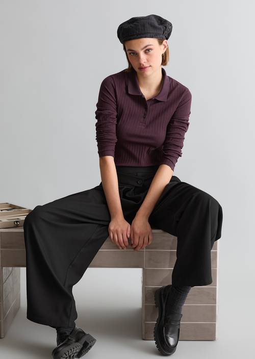 Polo-Longsleeve slim Rhubarb Jam in Frontalansicht