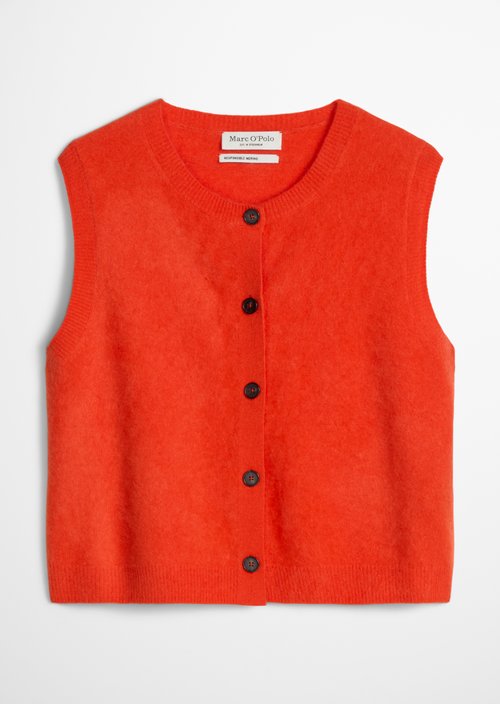Slim-Fit Sleeveless Cardigan — Vivid Orange