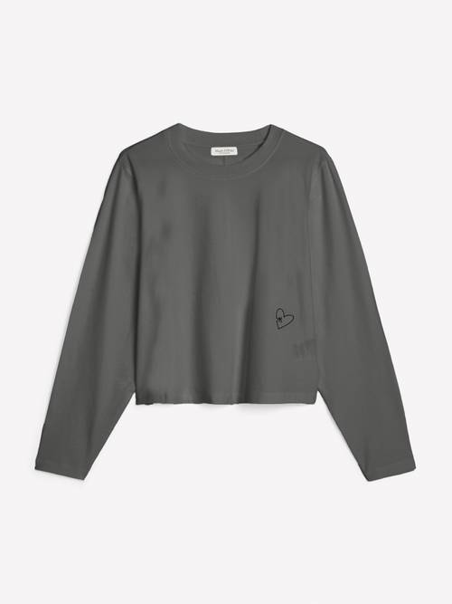 Longsleeve relaxed cropped Middle Grey Melange in freigestellter Ansicht ohne Model
