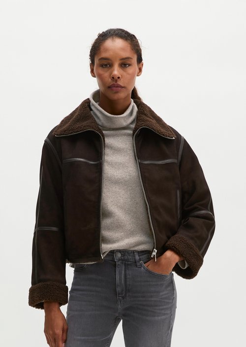 Regular-fit leather jacket — Deep Chocolate