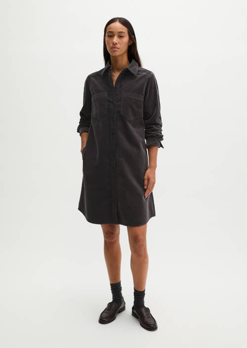 Samt-Hemdblusenkleid regular Broken Graphite in Frontalansicht
