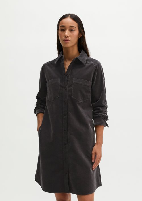 Velvet Shirt Dress, Regular Fit — Broken Graphite