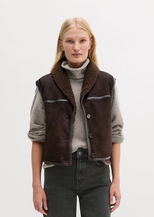 Regular-Fit Leather Vest — Deep Chocolate