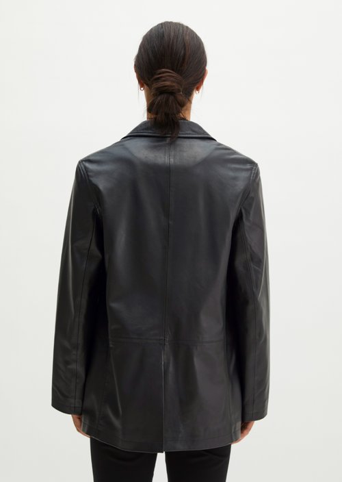 Regular-Fit Leather Blazer — Black