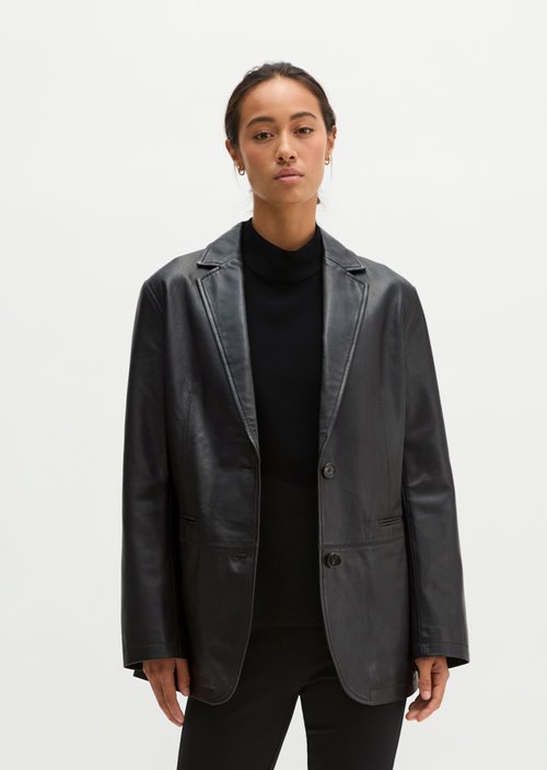 Regular-Fit Leather Blazer — Black