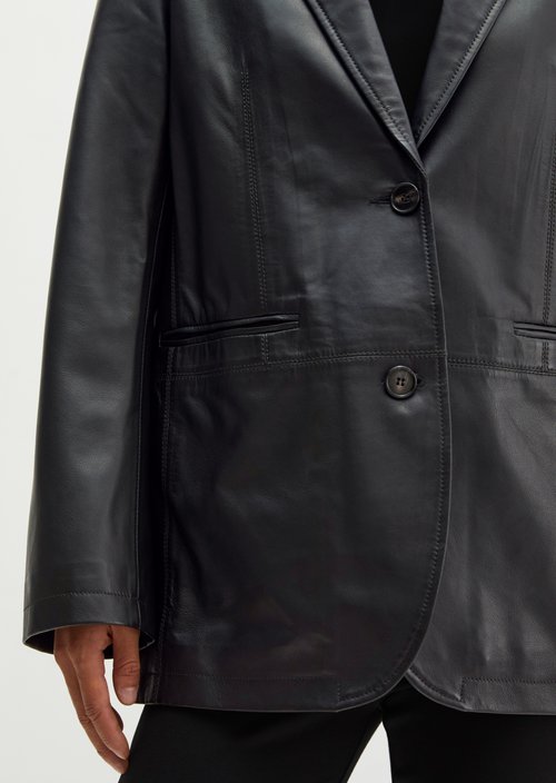 Regular-Fit Leather Blazer — Black