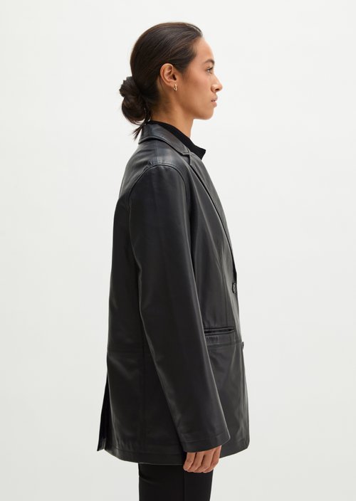Regular-Fit Leather Blazer — Black