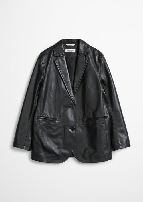 Regular-Fit Leather Blazer — Black