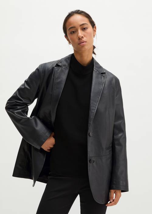 Lederblazer regular Black in Frontalansicht