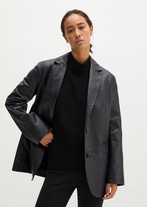 Regular-Fit Leather Blazer — Black