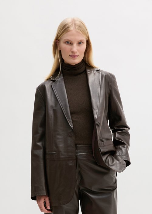 Regular-Fit Leather Blazer — Deep Chocolate