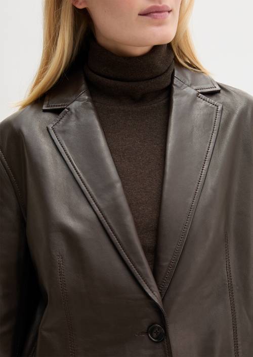 Regular-Fit Leather Blazer Deep Chocolate in detail view