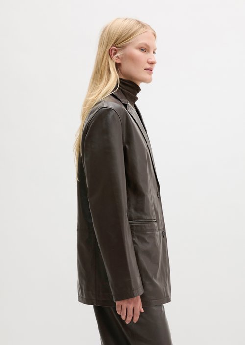 Regular-Fit Leather Blazer — Deep Chocolate