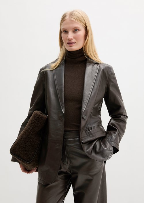 Regular-Fit Leather Blazer — Deep Chocolate