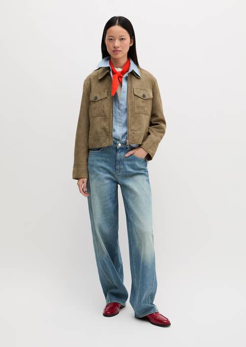 Wildleder-Blouson regular Milky Brown in Frontalansicht