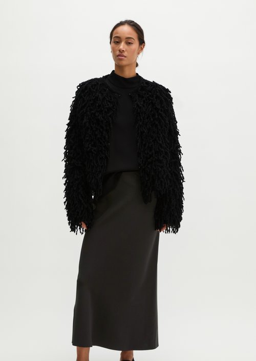 Cropped Fringed Cardigan — Black