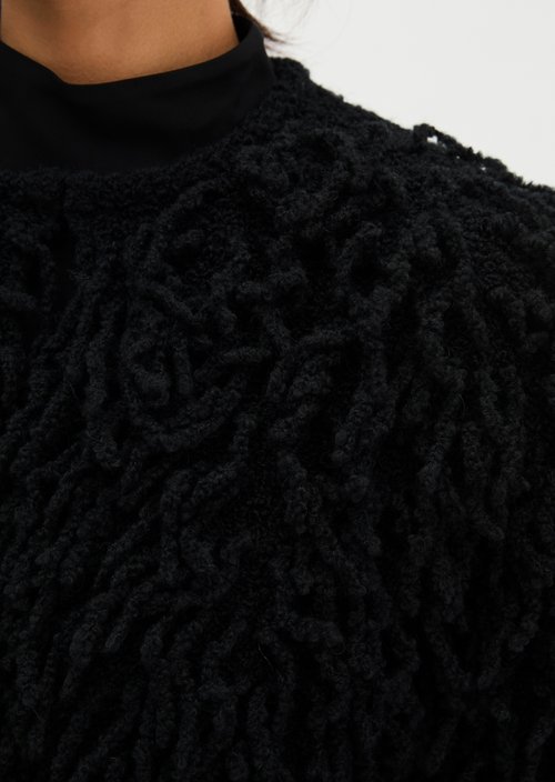 Cropped Fringed Cardigan — Black