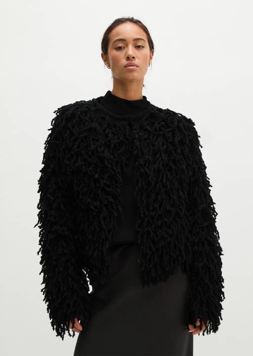 Cardigan court à franges Black in Frontalansicht