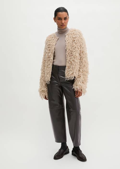 Fransen-Cardigan cropped Light Stone Melange in Frontalansicht