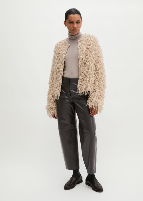 Cropped Fringed Cardigan — Light Stone Melange