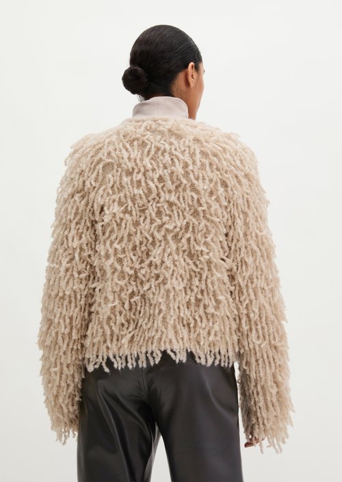 Cropped Fringed Cardigan — Light Stone Melange