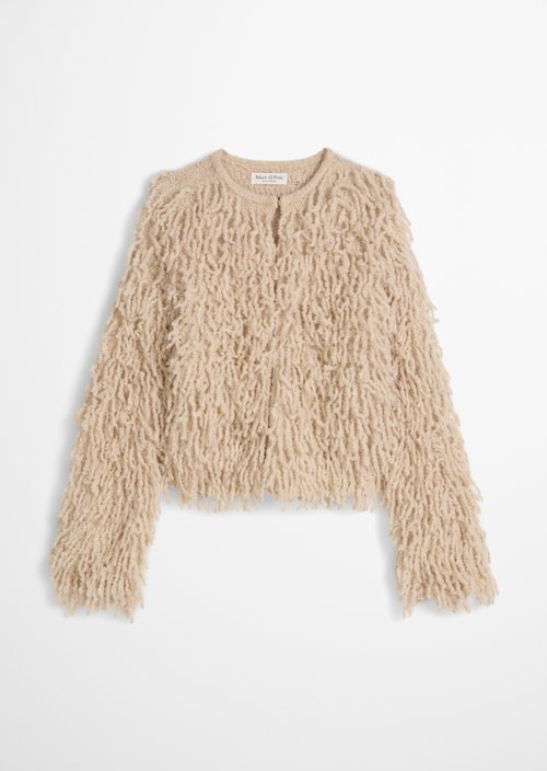 Cropped Fringed Cardigan — Light Stone Melange
