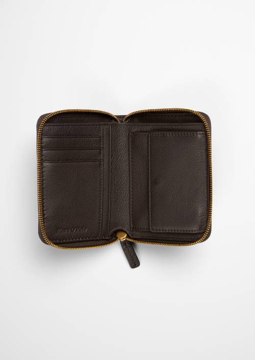 Ellis Zipper Wallet Burnt Coffee shown opened