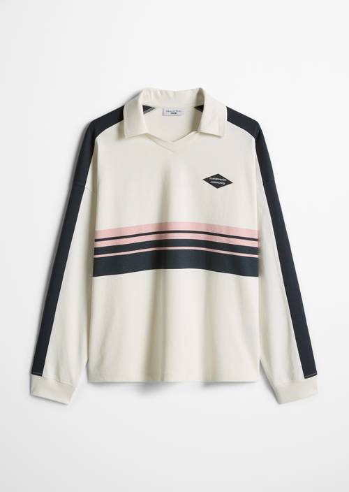 Loose-fitting long-sleeve polo shirt Creamy White in isolated view without model