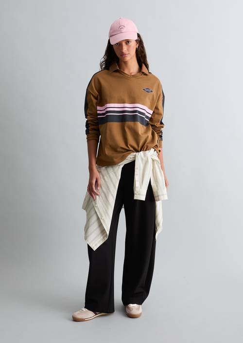 Langarm-Poloshirt loose Old Copper in Frontalansicht