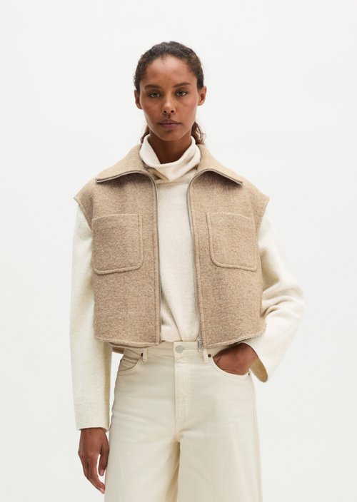 Cropped Outdoor Vest — Light Stone Melange