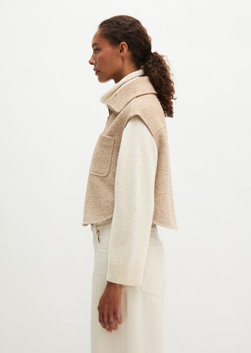 Cropped Outdoor Vest — Light Stone Melange