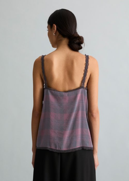 Printed Lingerie Lace Top, Straight Cut — Black