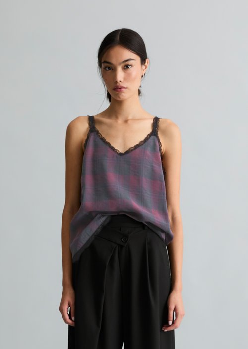 Printed Lingerie Lace Top, Straight Cut — Black