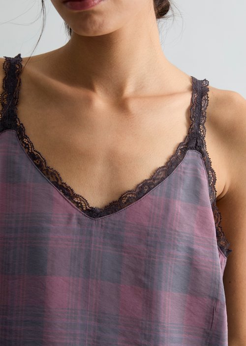 Printed Lingerie Lace Top, Straight Cut — Black