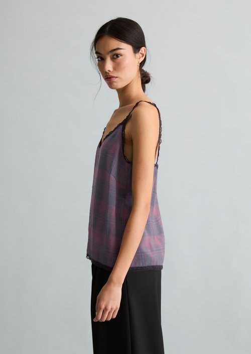 Printed Lingerie Lace Top, Straight Cut — Black