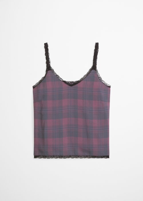 Printed Lingerie Lace Top, Straight Cut — Black