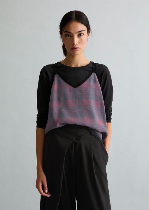 Printed Lingerie Lace Top, Straight Cut — Black