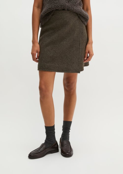 Regular-Fit Mini Wrap Skirt — Stone Brown Melange