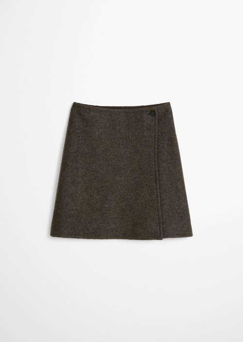 Regular-Fit Mini Wrap Skirt — Stone Brown Melange