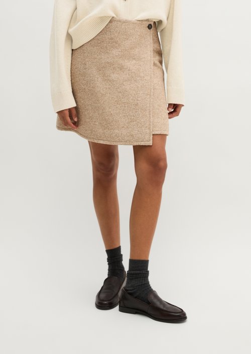 Regular-Fit Mini Wrap Skirt — Light Stone Melange