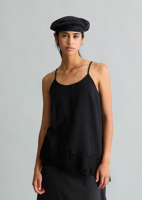 Lingerie Lace Top, Regular Fit — Black