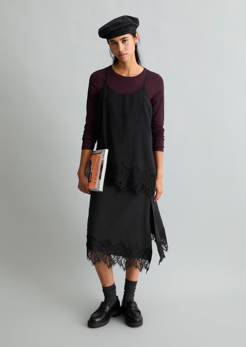 Lingerie Lace Top, Regular Fit — Black