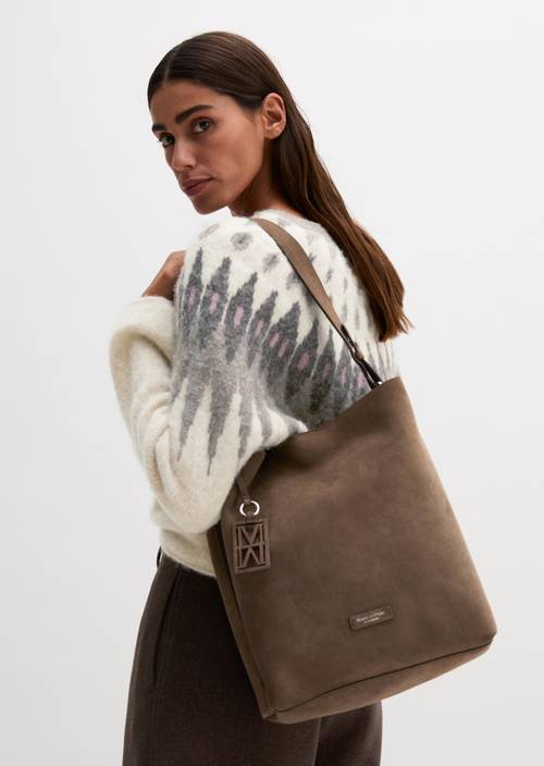 Brinja Medium Hobo Bag Faded Brown worn on model